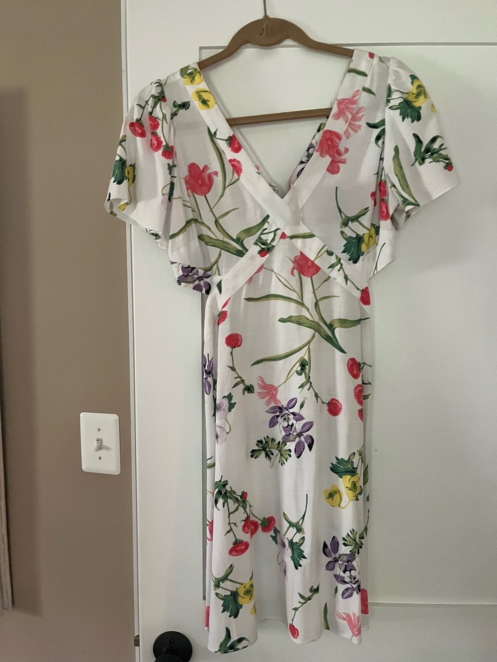 LOFT White Floral Wrap-Style Midi Dress